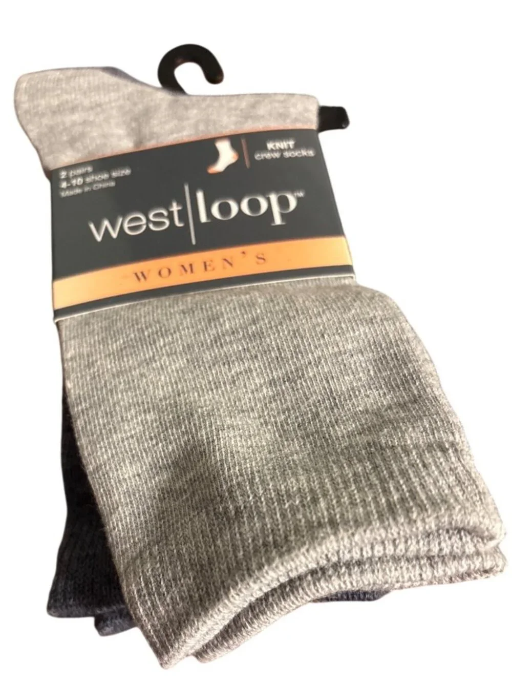 Womens West Loop Knit Crew Socks 2 Pairs Shoe Size 4-10 Gray NWT